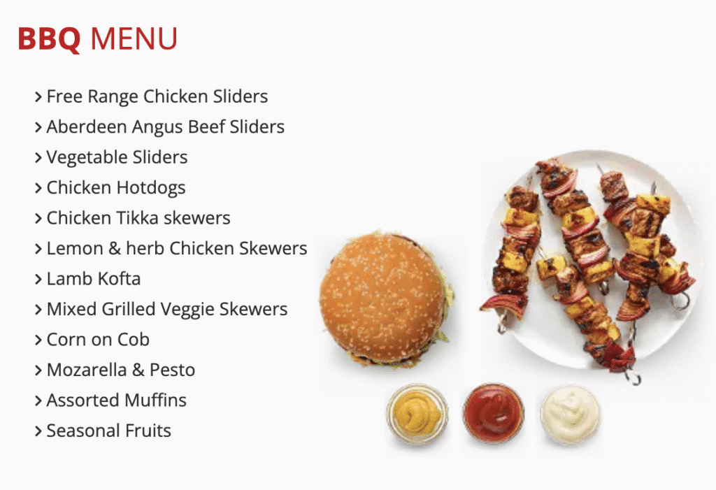 Bbq Menu For Dubai Marina Yacht Tour With Breakfast Or Bbq Dinner